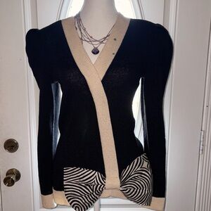 Vintage Raul Blanco Hand Loomed Black and Cream sweater with Bow Accent